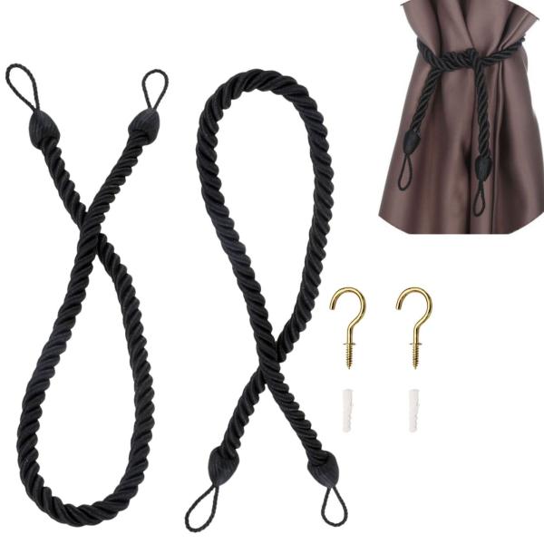 カラー：ブラック?【仕様】カーテンロープの長さ：65cm/25.59in ロープの直径：約 1cm/0.39in 色：ブラック 材質：ポリエステル?【高品質】美しい光沢感がある上質な素材なので、実用性と美しさを兼ね備えるカーテンロープ タッ...