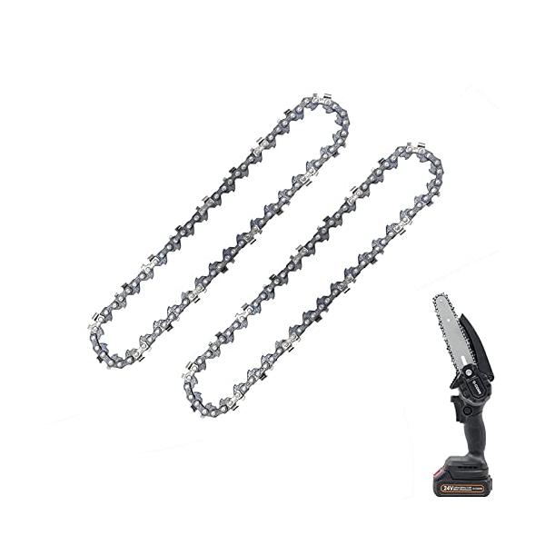 【材質】6インチチェーンソー 替刃は炭素鋼でできており、高温で焼入れし、高硬度を持ち、断裂しにくく、耐用性・耐摩耗性に優れています。【製品仕様】サイズ：6インチチェーン、材質：65Mn、規格：37Eチェーンリンク・18Ｔカッター、パッケージ...