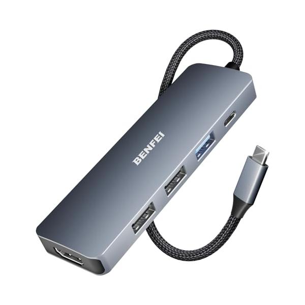 BENFEI 5in1 USB C ハブ、4K HDMI、3 USB-A、100W パワーデリバリー、シリコンお