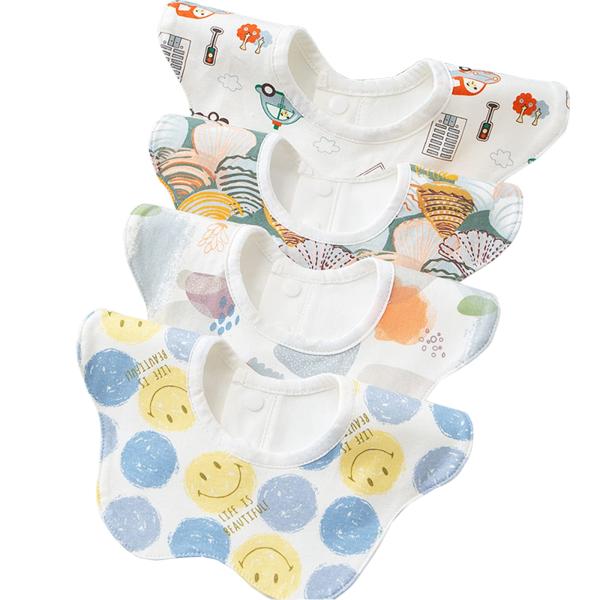 カラー：ブルーサイズ：4個 (x 1)【オーガニックコットン100%】超ソフトコットン100％綿の天然素材を使用、お子様にも安心なさらりとした肌触り、通気性・吸水性・吸収性に優れており、通年を通して快適にご使用いただけます。よだれから赤ちゃ...