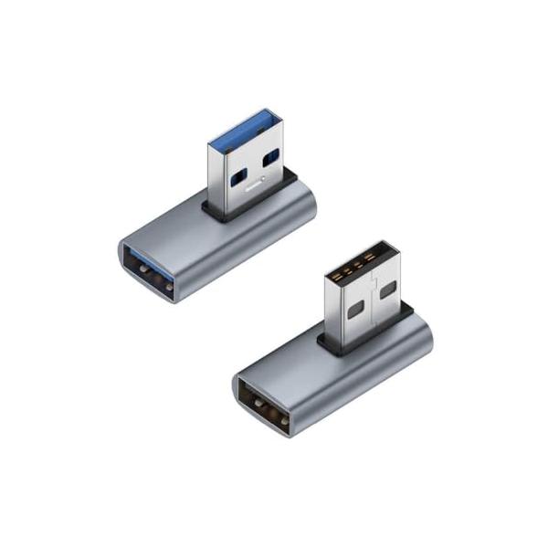 カラー：左右 90°ミドルベント1.【USB-A L字 変換アダプタは2種類セット】USBコネクタ-- タイプA オスからメスに変換するL字アダプタです。ユニックなL字型で、配線の方向が思ったままに調整可能、充電ケーブルを曲がる摩耗を減少で...