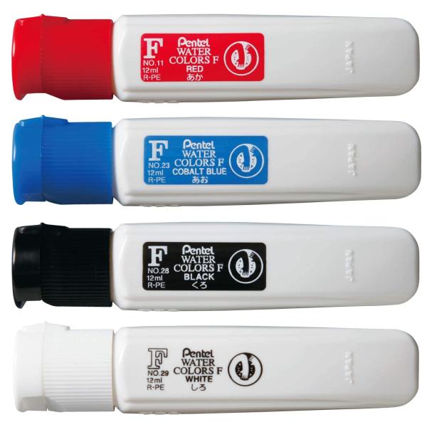 他サイト： ぺんてる 絵の具4色セット 赤 青 黒 白 各1個 AMZ-WFCT-4Cの商品画像