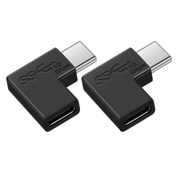 サイズ：2個USB type C オスからメスに変換するL字アダプタです。90度直角設計で、ケーブルの抜き差しが便利になります。また、ケーブルの折り曲げ及び断線を有効的に防止できます。超高速データ転送：最大10Gbps（※理論値）の通信速度...