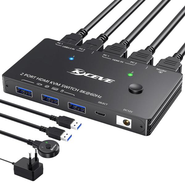 KCEVE HDMI KVM切替器 2入力1出力 8K@60Hz/4K@120HZ USB3.0 PC2台用