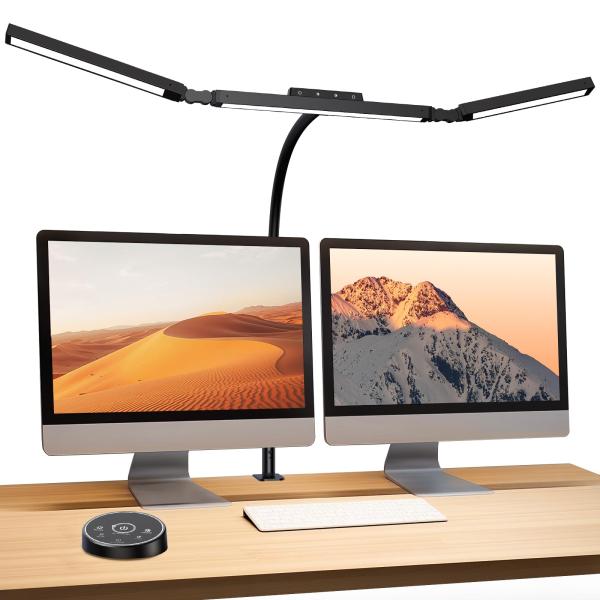 カラー：ブラックスタイル：モダン?【3光源設計・T型Max版・幅980mm】BeaNet 24W LEDデスクライトは、216個の超高輝度LEDビーズを搭載した独特の3灯式設計です。明るく強力、幅広い照明がテーブル全体を照らします。空間全体...