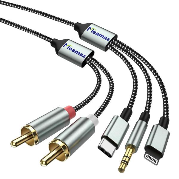 【Meamaz MFi 認証】ライトニング USB-C 3.5mm〜RCA コンバータオーディオケーブ