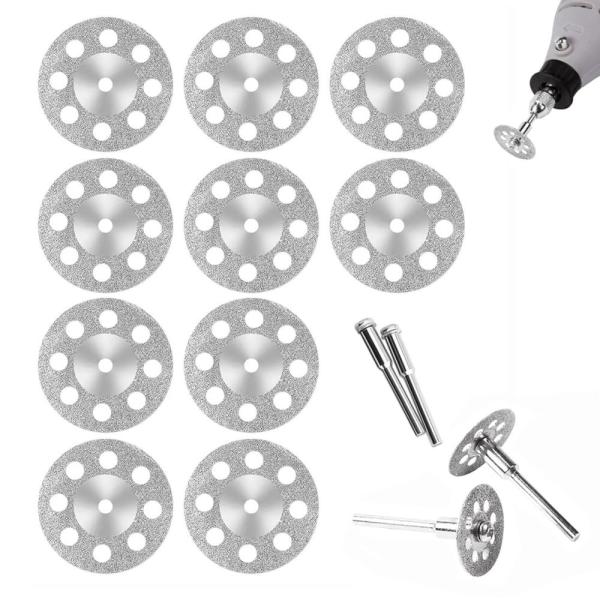 カラー：シルバー【商品の仕様】サイズ：直径22mm、厚み：0.6mm、軸：軸径2.35mm/3.00mm、長さ35mm/38mm；ダイヤモンドカッター×10枚、軸×4本（軸径2.35mm*2本、軸径3.00mm*2本）。【熱放散穴設計】熱放...