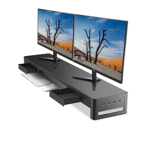 Meatanty デュアル モニター台 引き出し pc モニタースタンド パソコン