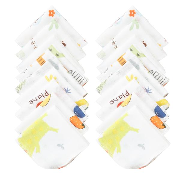 カラー：ブルーサイズ：20cmx20cmスタイル：シンプル18枚入り・9柄各2枚! さまざまな場合に合わせて18枚ご用意しておりますので、いつでもどこでもきれいなハンカチを使用できます。名前付き名前が書ける便利なタブ付き、幼稚園や保育園など...