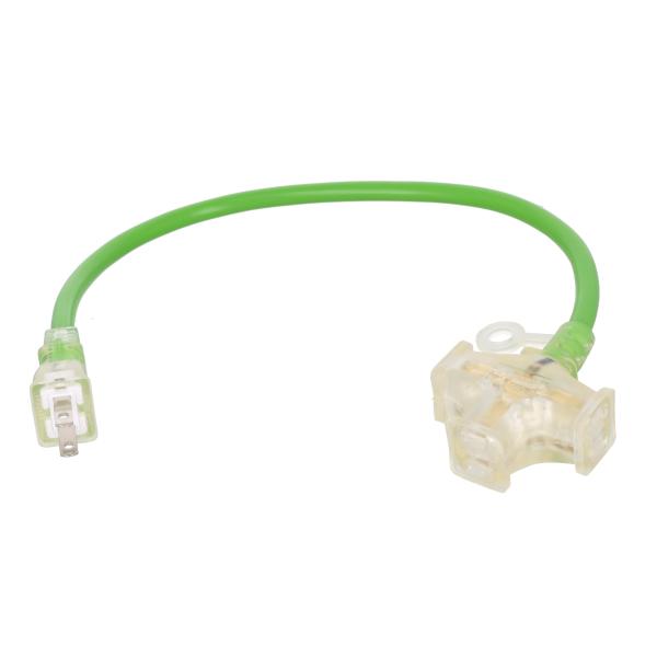 カラー：グリーンサイズ：40cmスタイル：b.40cm 3口 グリーン電線仕様:VCT1.25mm2×2定格:125V 15A 1500Wコード長:約40cm口数:3色:グリーン