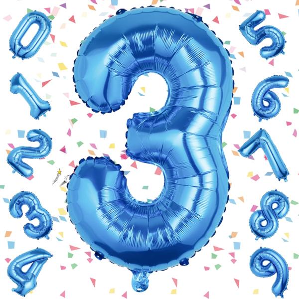 EXGOX 数字 バルーン 大きい ブルー 誕生日 ナンバー 3 アルミ風船 32