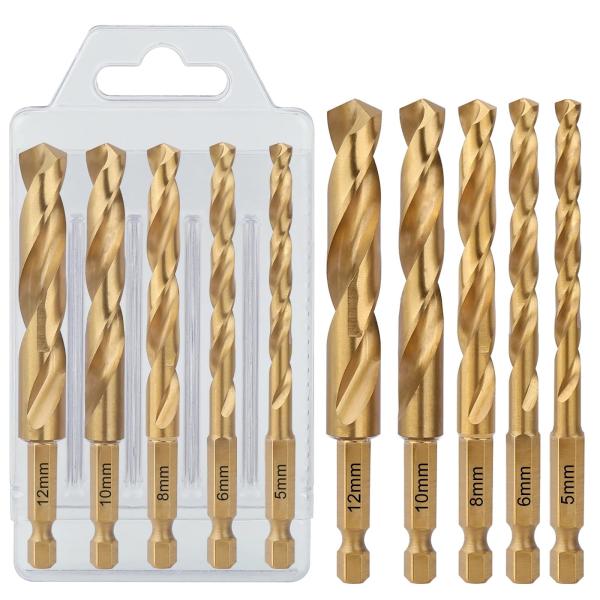 Vearter 5本組鉄工用ドリル 刃ビットセット 5/6/8/10/12mm 六角軸 高