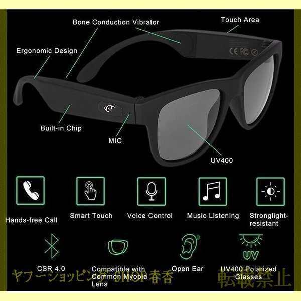 スマートグラス 骨伝導Bluetoothサングラス UV400 