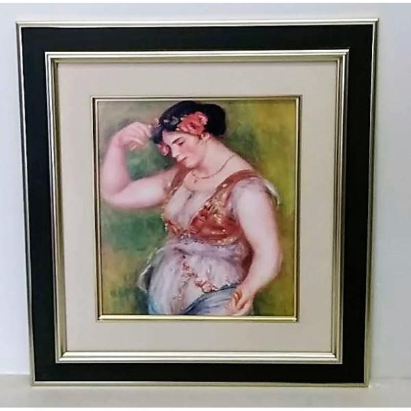 ルノワール「カスタネットを持つ踊り子」複製画 グリーンフレーム ガクブチ外寸41.5ｘ44.5ｘ2.3cm 絵24.2ｘ27.3cm色紙 [k-338]