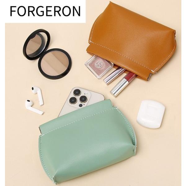 FORGERON マチありバネ口ポーチ Mサイズ マチ付き 14×11cm バネポーチ 小物入れポーチ 化粧ポーチ PUレザー コスメ リップ 口紅 コンパクトメイクポーチ [158R]