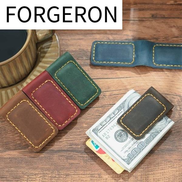 FORGERON 本革 マグネット式マネークリップ クリップのみ 薄型 札ばさみ コンパクト シンプル 財布 ウォレット サイフ カード お札 リアルレザー 箱無し [656R]