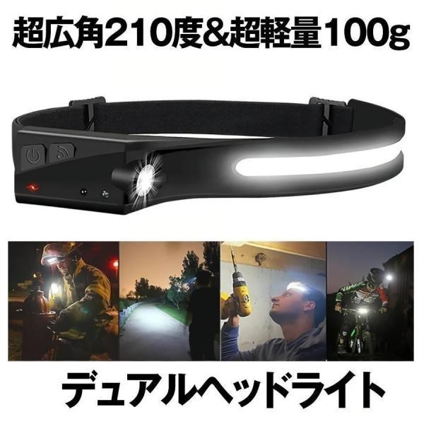 ヘッドライト 超広角 照射 充電式 USB LED デュアル ヘッドランプ 5種