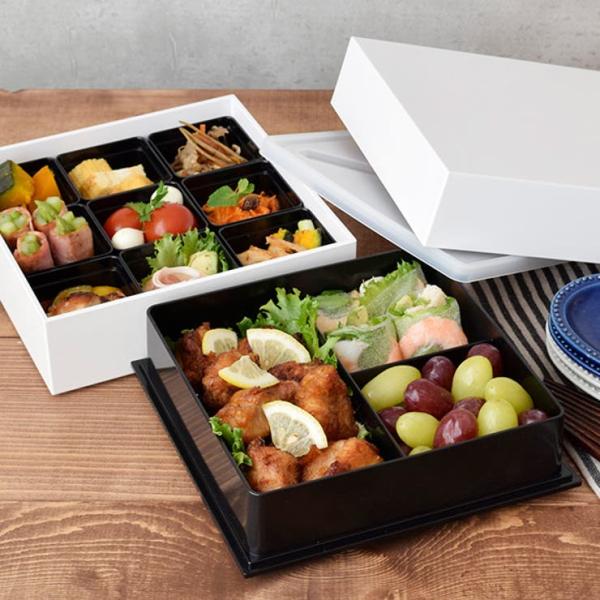 重箱　和モダンオードブル スクエア　2段重　18cm　ホワイト　仕切り付き 和食器 二段重 おせち料理 おせち重 オードブル重 お重箱 お弁当箱 ランチボックス 運