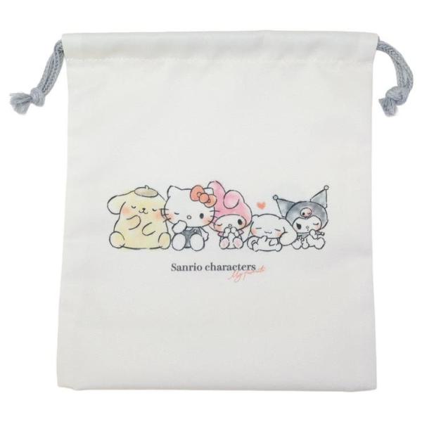 サンリオキャラクターズ 巾着袋 マチ付き巾着 きんちゃくポーチ みんなと一緒 サンリオ カミオジャパン 新学期準備 キャラクター グッズ