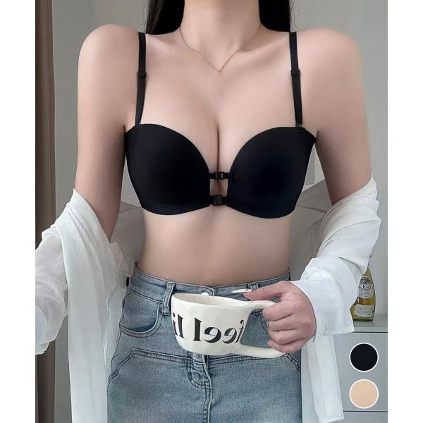 送料無料 谷間見せノンワイヤーブラ 肩紐付2way シンプル無地 美胸美背 シームレスブラトップ ドレスブラ結婚