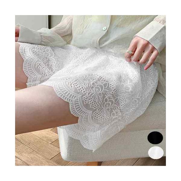 送料無料 スカラップペチパンツ夏服 透かしレースショートパンツきれいめ 大人可愛いインナーパンツ韓国風