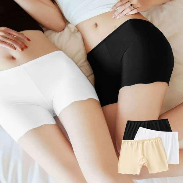 送料無料 レディース 波型ヘムインナーパンツ チラ見え防止ショーパン ウエストゴム見せパン  冷感タッチ薄手