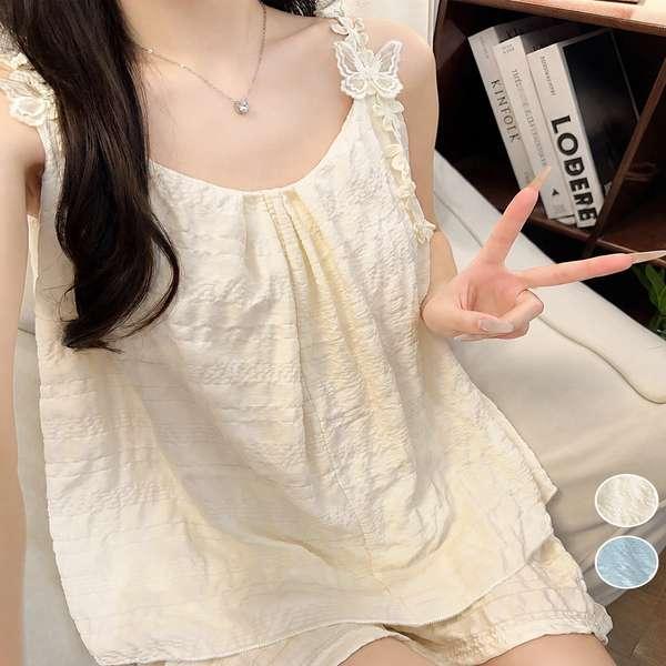 送料無料 フェミニン セットアップ リラックス ルームウェア さらさら キャミソール ショートパンツ 上下セッ