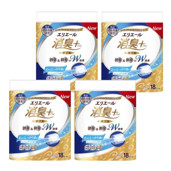 エリエール トイレットペーパー 消臭プラス(＋) 25m×72ロール (18ロール×4パック) ダブル パルプ100% 芯からしっかり香るフ