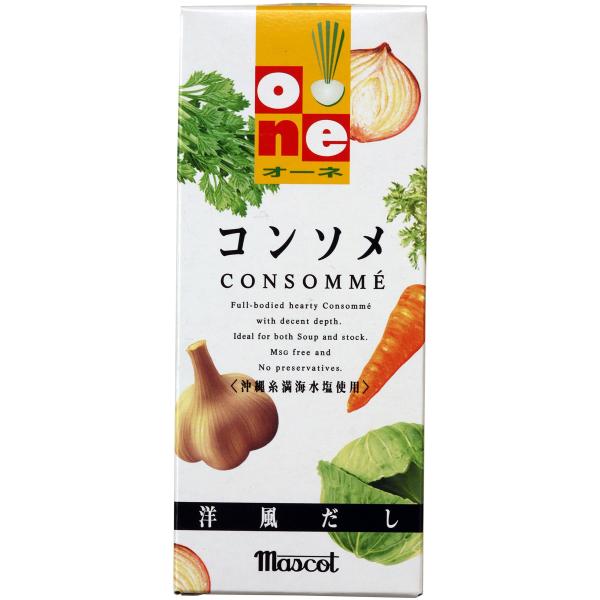 マスコット オーネ コンソメ 6g×5 ・ブラント名: マスコット・メーカー名: ヤスマ・内容量:6g×5・原材料:食塩、澱粉、ビーフエキス、乳糖、野菜(玉ねぎ、キャベツ、人参、にんにく)粉末醤油、酵母エキス、蛋白加水分解物、チキンエキス、...