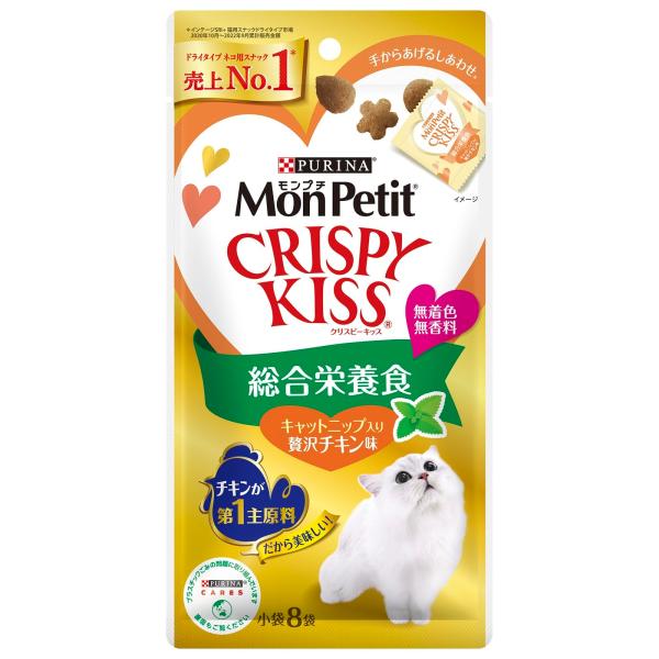 他サイト： モンプチ クリスピーキッス 猫用おやつ 総合栄養食 キャットニップ入り贅沢チキン味 24g(3g×8袋)×5個セットの商品画像