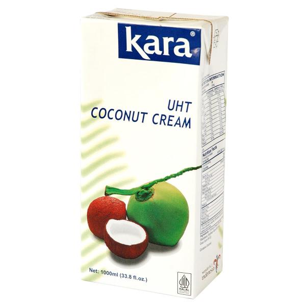 KARA カラ ココナッツクリーム UHT 1000ml ・カロリー:240kcal/100mlあたり・内容量:1000ml・原材料:ココナッツ、安定剤(増粘多糖類)・商品サイズ(高さx奥行x幅):19.5cm×5.8cm×9cm