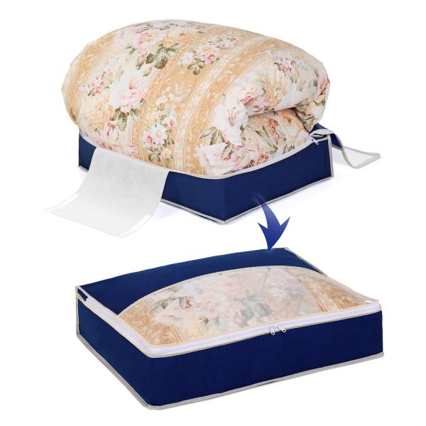 アストロ 羽毛布団収納袋 シングル 軽圧縮 押さえベルトでとめるだけでコンパクト収納 通気性の良い不織布がホコリなどの汚れをガード 透明窓付き 布団収納 布団袋 収納ケース 圧縮袋 薄型 ネイビー 131-29 ・【中身が見える透明窓付き】...