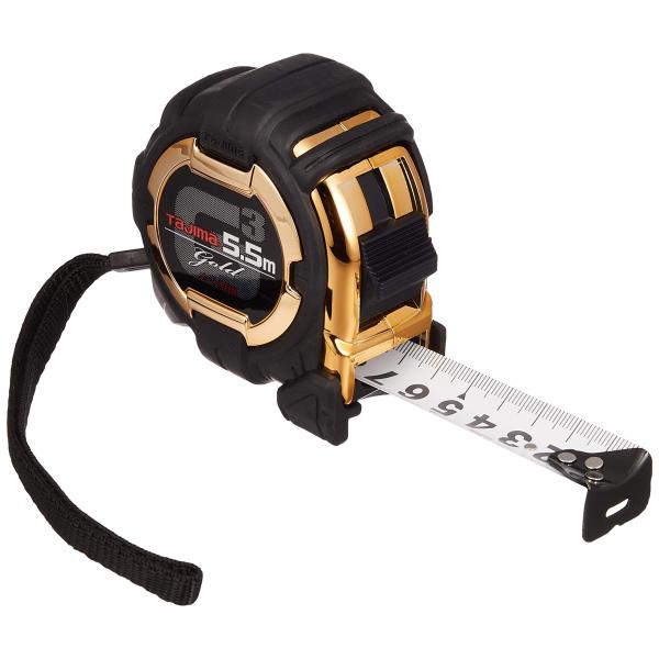 タジマ(Tajima) コンベックス 5.5m×25mm G3ゴールドロック25 G3GL25-55BL ・JIS一級メートル目盛、455mmピッチ表示付。・ゴールド仕上げのボディをスリットを刻んだアーマードケースでカバー。衝撃に強いエアダ...