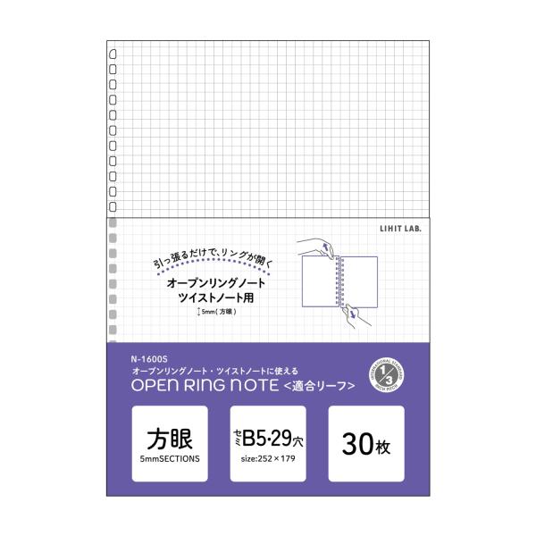 ルーズリーフ リヒトラブ ツイストノート用 B5 29穴 方眼 30枚入 N1600S