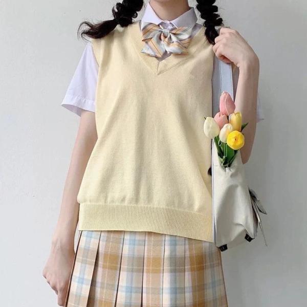 スクールベスト ニットベスト 制服 学生服 高校生 JK DK 女子高生 チョッキ 通学 通勤 Vネック 無地 ゆったり カジュアル 入学式 卒業式
