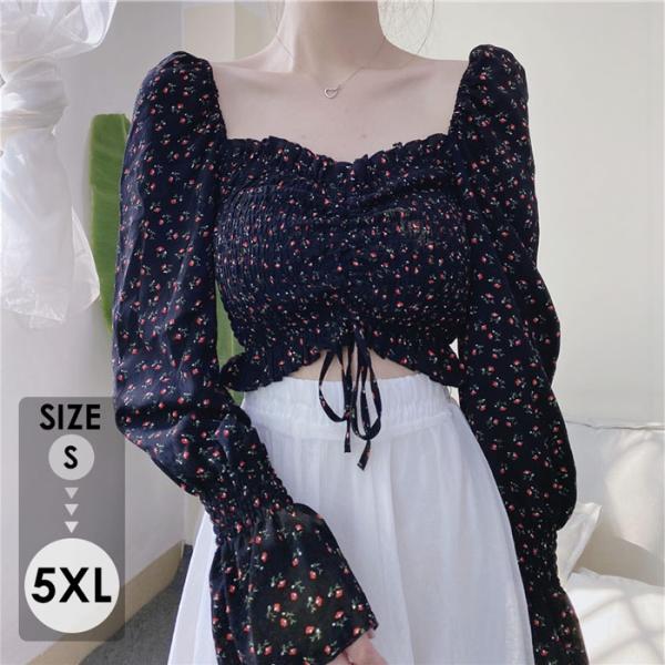 トップス 長袖 Tシャツ 花柄 カットソー ブッファン・スリーブ ブッファン袖 オフショルダー ブラウス カジュアル 女性 おしゃれ かわいい セクシー