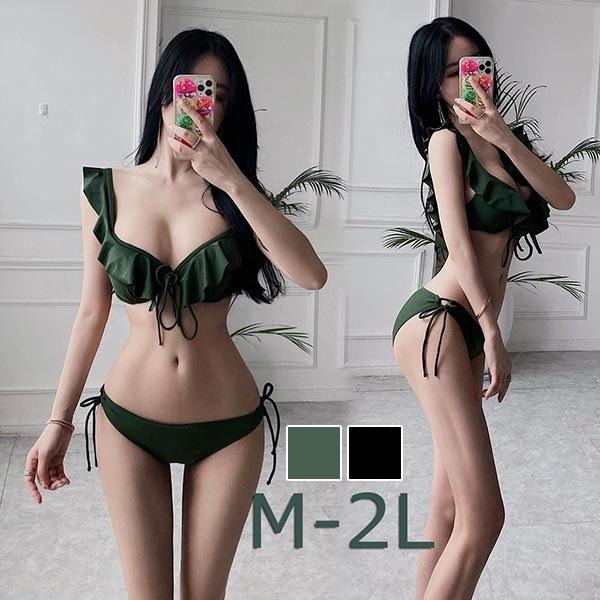 水着 レディース ビキニ フリル リボン 紐ビキニ シンプル かっこいい