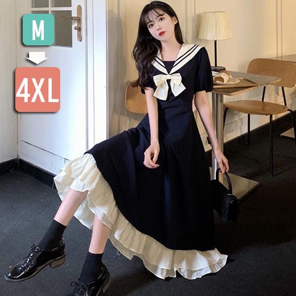 ワンピース ビッグカラー  半袖 夏用 夏服 かわいい レディース 中学生  Tシャツワンピース ロリータ ミモレ丈 カットソー リゾートワンピース 海 サマー