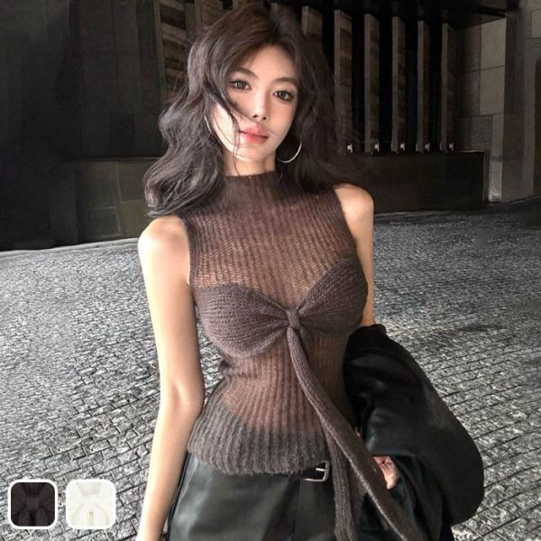 トップス ニット ベスト セクシー ノースリーブ ブラウス カットソー 韓国風 大人 可愛い かわいい 秋 冬 春 オフィス 通勤 20代 30代 40代 OL ファッション