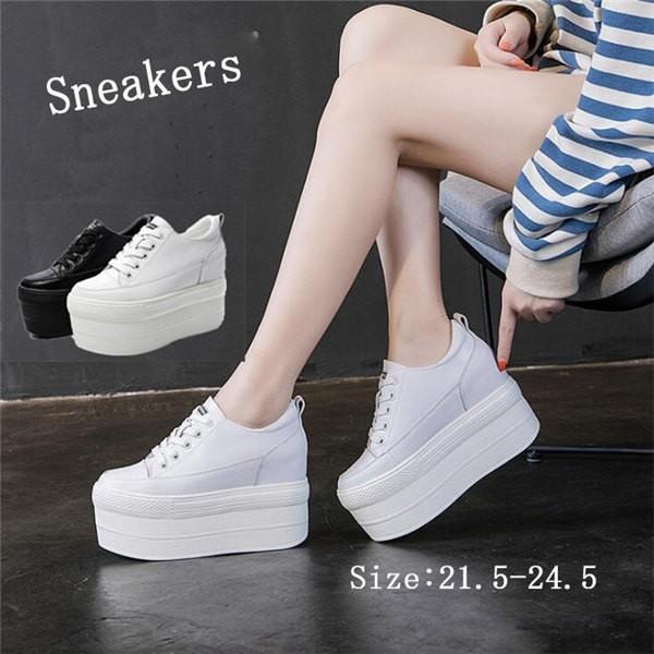 サイズ有21.5〜24.5】厚底 スニーカー 厚底 編み上げ シューズ 大きい