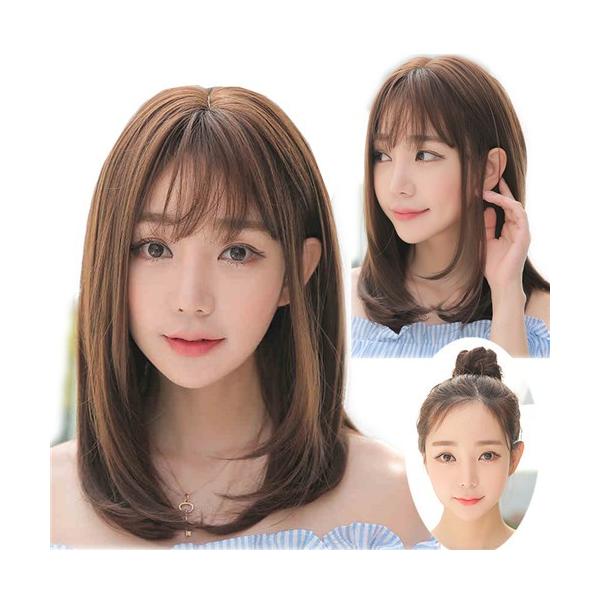 ボブ ミディアム フルウィッグ 自然 エクステ メッシュ ウイッグ つけ毛 かつら 小顔効果 スモーキー ネット付き