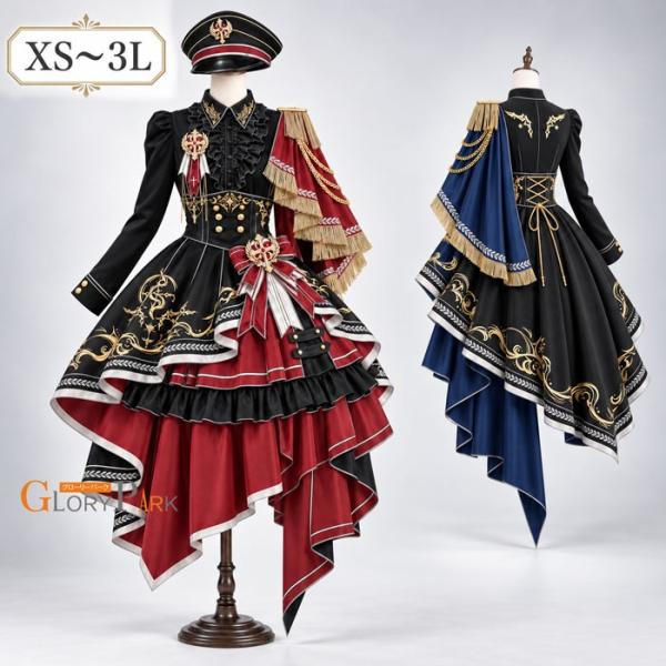 ゴスロリ ワンピース レディース 軍服 ロリータ コスプレ衣装 帽子付き