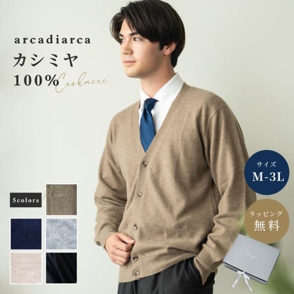 arcadiarca カーディガン メンズ カシミヤ100% Vネック M L LL arcadiarca カーディガン メンズ カシミヤ100% Vネック M L LL