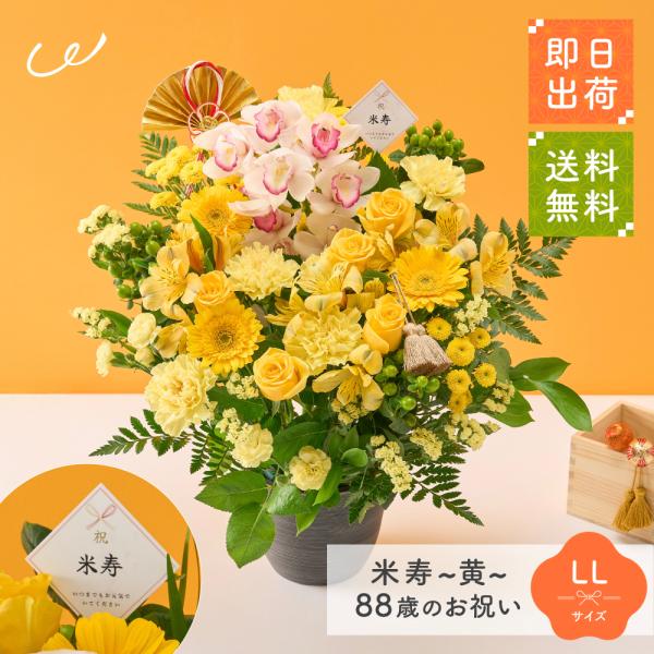 ■商品名祝！米寿「黄」88歳LL〜オーキッド〜■カラー米寿「黄」88歳■サイズ高さ約45cm×幅約40cm■商品説明88歳のお祝いである「米寿（べいじゅ）」88歳のお祝い。88を漢字で書くと、「八」「十」「八」。縦に並べると米の字になること...
