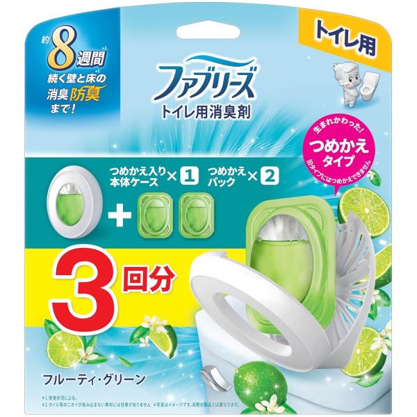 ファブリーズ 消臭芳香剤 トイレ用 フルーティー・グリーン 詰め替え入り本体ケース 6.3mL＋詰め替え 6.3mL×2個