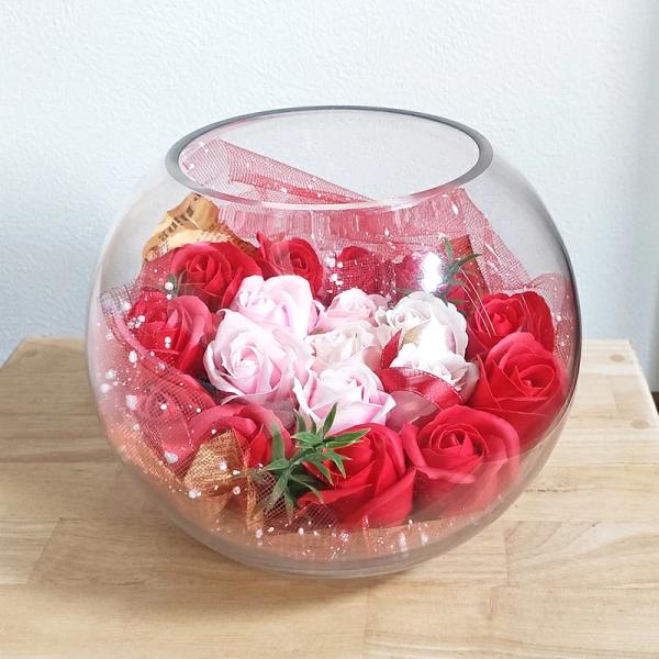 フラワー　花　ガラス　クリスマスアレンジ ガラス ギフト クリスマス 飾り ガラスボウル プレゼント　ハンドメイド　送料無料