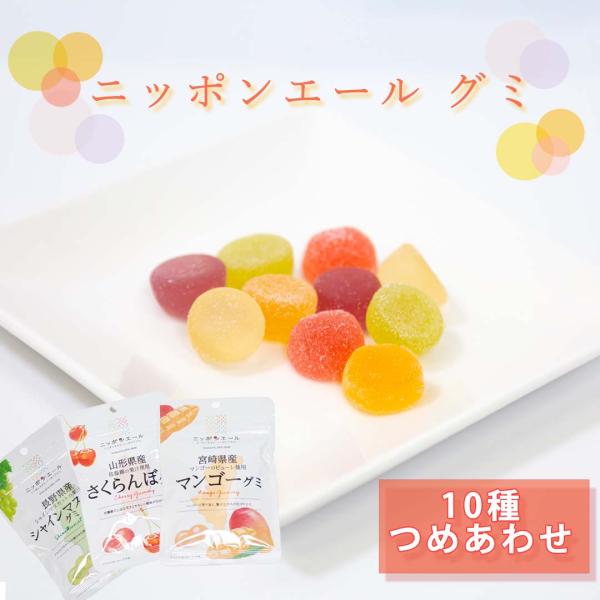 お菓子 全農ニッポンエールグミ 人気 10種 各1袋 詰め合わせ グミ スイーツ 駄菓子 まとめ買い アソートセット人気の10種を詰め合わせてお届け！フレッシュなおいしさと果汁を感じられます！〇北海道産夕張メロングミ〇岩手県産山葡萄グミ〇秋...