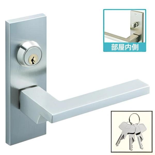 WOODONE　ドア部材レバーハンドル(F型・鍵付錠)【ZH11F4-B】カラー：シルバー(ヘアライン塗装)