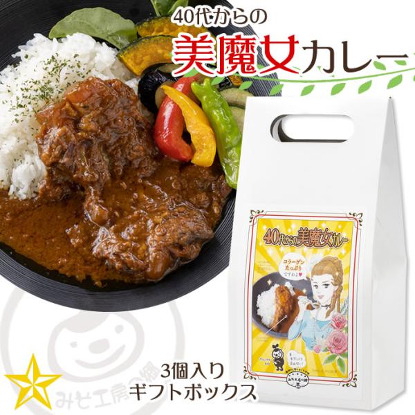 40代からの美魔女カレー 3個入りギフトボックス (220g×3個) 国産豚バラ軟骨角煮入り みそ工房の郷