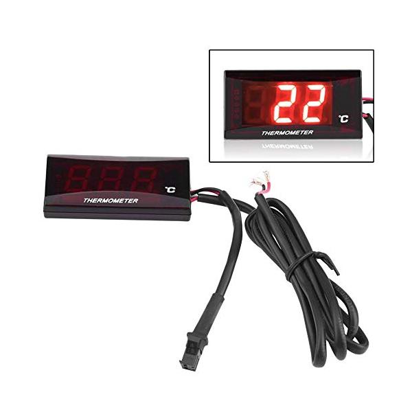 汎用 水温計 自動車 オートバイ デジタル温度計 装置 水温ゲージ 温度メーター 赤いLEDライト(ブラック)